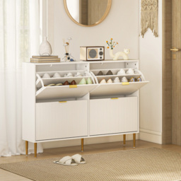 HOMCOM 2 Flip Drawer White Slim Shoe Storage Cabinet - Size: 91.5 cm x 24.0 cm x 105.0 cmcm - Wilko - thumbnail 4