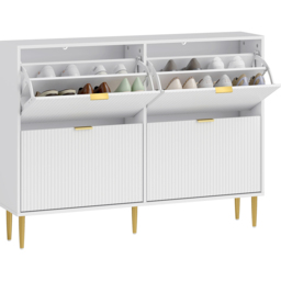 HOMCOM 2 Flip Drawer White Slim Shoe Storage Cabinet - Size: 91.5 cm x 24.0 cm x 105.0 cmcm - Wilko - thumbnail 3