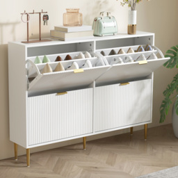 HOMCOM 2 Flip Drawer White Slim Shoe Storage Cabinet - Size: 91.5 cm x 24.0 cm x 105.0 cmcm - Wilko - thumbnail 1