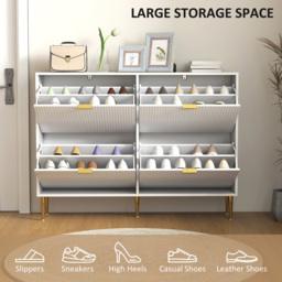 HOMCOM 2 Flip Drawer White Slim Shoe Storage Cabinet - Size: 91.5 cm x 24.0 cm x 105.0 cmcm - Wilko - thumbnail 6