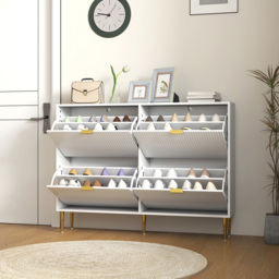 HOMCOM 2 Flip Drawer White Slim Shoe Storage Cabinet - Size: 91.5 cm x 24.0 cm x 105.0 cmcm - Wilko - thumbnail 5