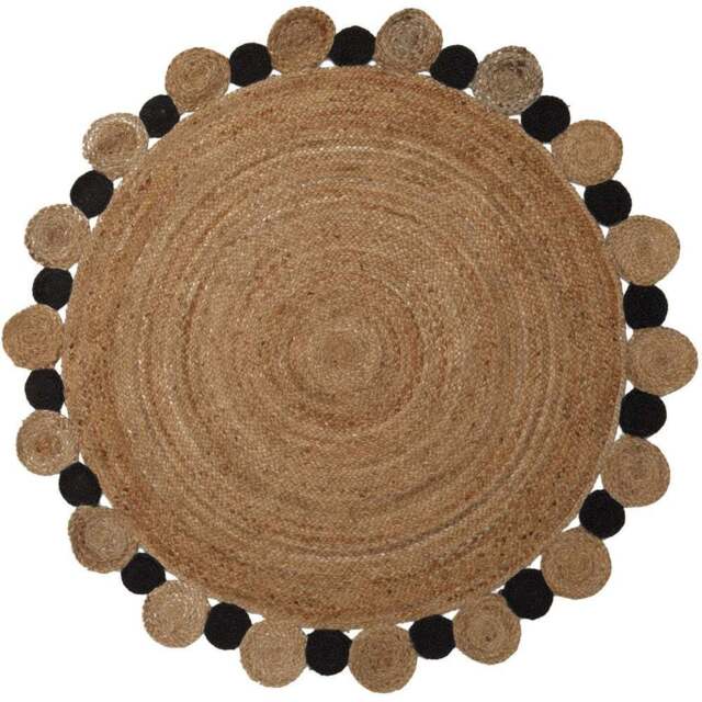 Premier Housewares Bosie Demir Large Natural and Black Jute Rug - Size: 150 x 150cm - Wilko - image 1