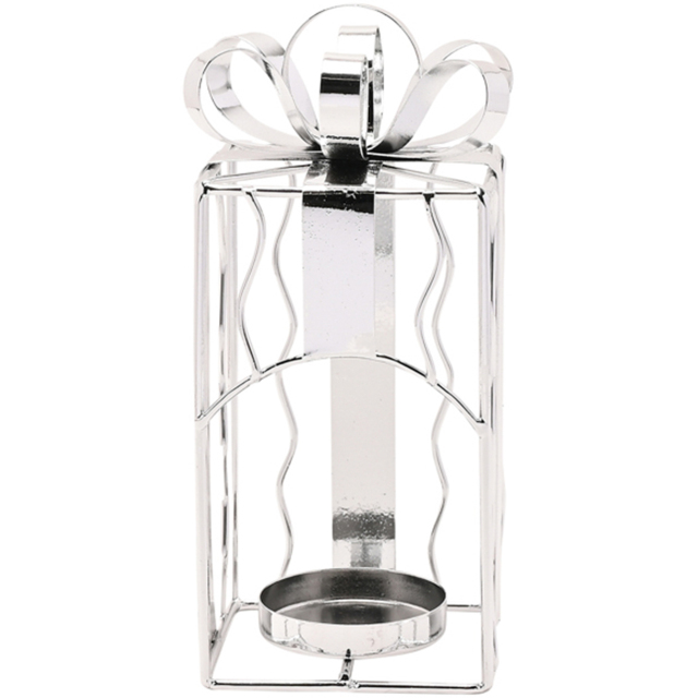 The Seasonal Gift Co. Present Shaped Metal Tealight Holder 16cm - Size: 16.5 x 7.5 x 7.5cm - Silver - Wilko - image 1