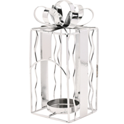 The Seasonal Gift Co. Present Shaped Metal Tealight Holder 16cm - Size: 16.5 x 7.5 x 7.5cm - Silver - Wilko - thumbnail 3