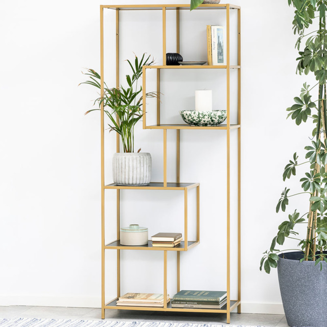 Florence Seaford 5 Shelf Black and Gold Metal Bookcase - Furniture To Go - Wilko - image 1