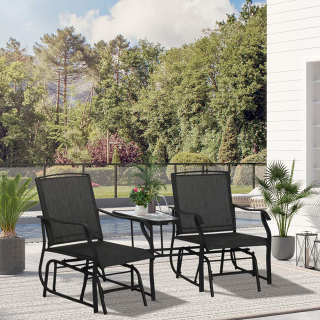 Outsunny Double Rock Chair With Table - Size: 2 Seater - Black - Wilko - image 1