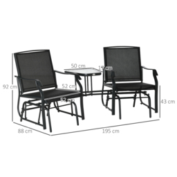 Outsunny Double Rock Chair With Table - Size: 2 Seater - Black - Wilko - thumbnail 7