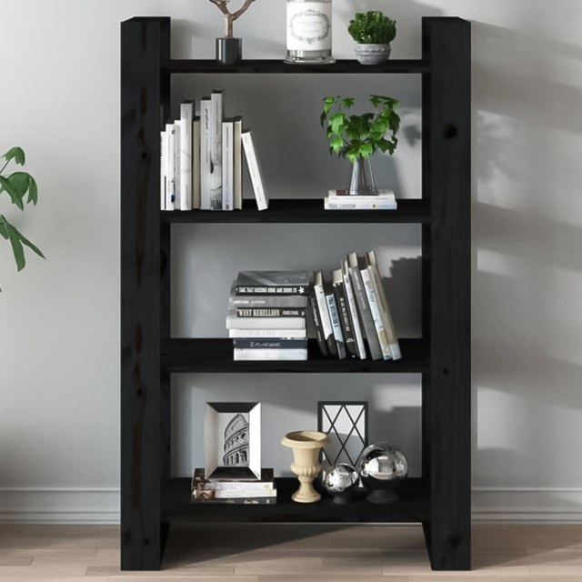 vidaXL 4 Shelf Black Solid Pine Wood Bookcase - Size: 125 x 80 x 35cm - Wilko - image 1