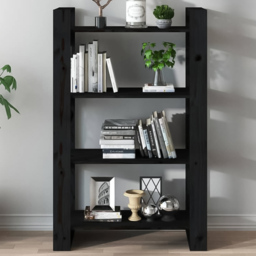 vidaXL 4 Shelf Black Solid Pine Wood Bookcase - Size: 125 x 80 x 35cm - Wilko