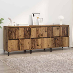 vidaXL 4 Door Old Wood Sideboard with Metal Legs Set of 3 - Size: 70 x 60 x 35cm - Brown - Wilko