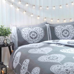 Rapport Home Scandi Heart Double Grey Brushed Cotton Reversible Duvet Set - Silver - Wilko - thumbnail 3