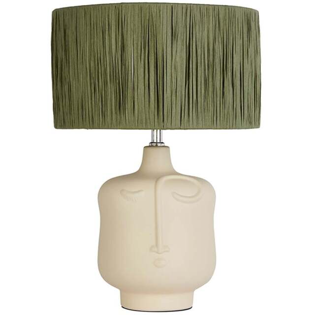 Lighting Collection Castell Sage Green Raffia Shade Ceramic Table Lamp - Size: 40 x 30 x 31cm - White - Wilko - image 1