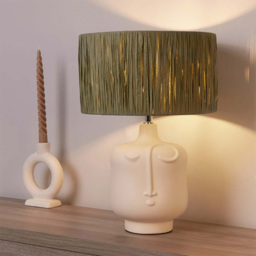 Lighting Collection Castell Sage Green Raffia Shade Ceramic Table Lamp - Size: 40 x 30 x 31cm - White - Wilko - thumbnail 3