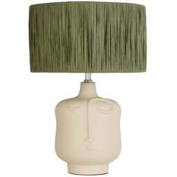 Lighting Collection Castell Sage Green Raffia Shade Ceramic Table Lamp - Size: 40 x 30 x 31cm - White - Wilko