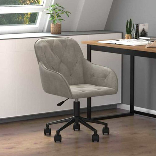 vidaXL Light Grey Velvet Height-Adjustable Swivel Office Chair with Wheels - Size: 72 x 56 x 61.5cm - Wilko - image 1