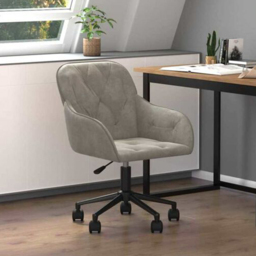 vidaXL Light Grey Velvet Height-Adjustable Swivel Office Chair with Wheels - Size: 72 x 56 x 61.5cm - Wilko - thumbnail 1