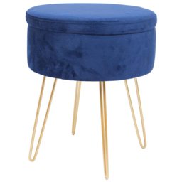 Harbour Housewares Blue and Gold Velvet Round Footstool with Storage - Size: 45 x 36 x 36cm - Wilko - thumbnail 3