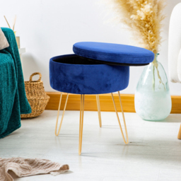 Harbour Housewares Blue and Gold Velvet Round Footstool with Storage - Size: 45 x 36 x 36cm - Wilko - thumbnail 7