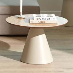 Florence Soli Oak and Grey Low Round Coffee Table 65 x 43cm - Size: 43 x 65 x 65cm - Multi - Furniture To Go - Wilko