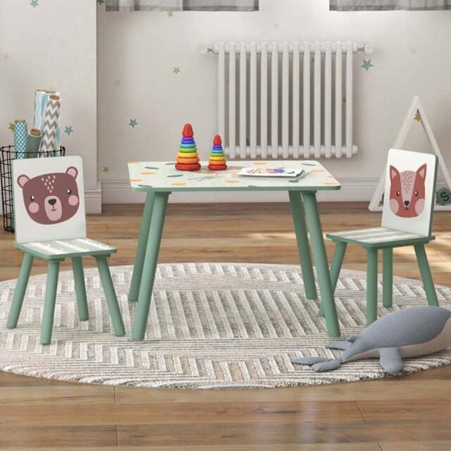 Playful Haven 3 Piece Green Kids Table and Chair Set - Size: 60 x 60 x 44cm - Wilko - image 1