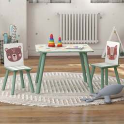 Playful Haven 3 Piece Green Kids Table and Chair Set - Size: 60 x 60 x 44cm - Wilko - thumbnail 1