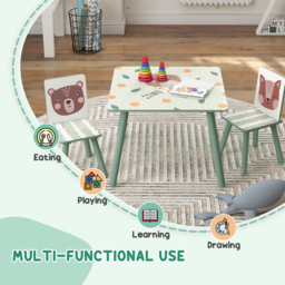 Playful Haven 3 Piece Green Kids Table and Chair Set - Size: 60 x 60 x 44cm - Wilko - thumbnail 4