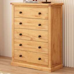 Cabinet Bits Lucca 5 Drawer Brown Brass Knob Chest of Drawers - Wilko