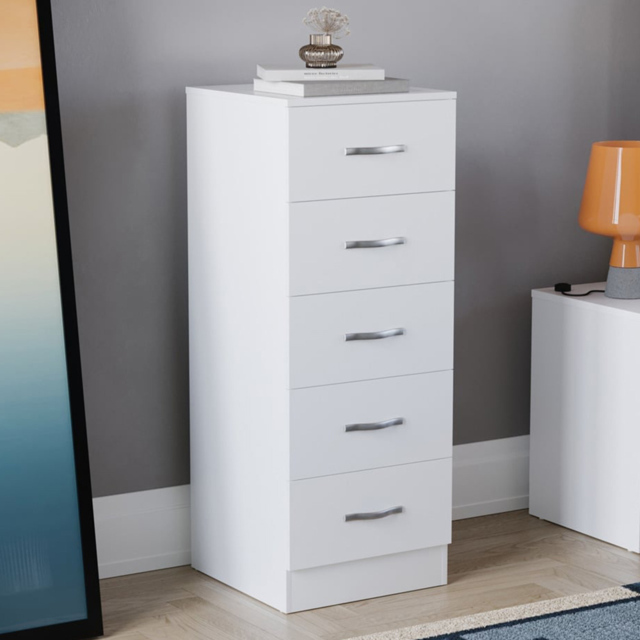 Vida Designs Riano 5 Drawer White Narrow Chest of Drawers - Wilko - image 1