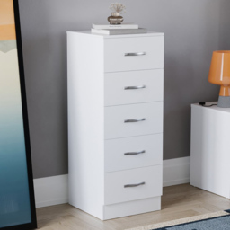 Vida Designs Riano 5 Drawer White Narrow Chest of Drawers - Wilko - thumbnail 1