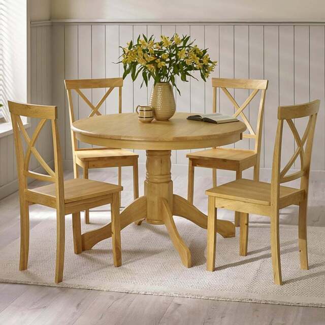 Furniturebox Bodmin Marros 4 Seater Round Wooden Dining Set Oak Effect - Brown - Wilko - image 1