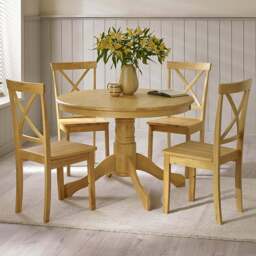 Furniturebox Bodmin Marros 4 Seater Round Wooden Dining Set Oak Effect - Brown - Wilko - thumbnail 1