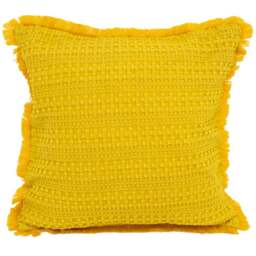 Velosso Waffle Fringed Ochre Filled Cushion 43 x 43cm 2 Pack - Yellow - Wilko