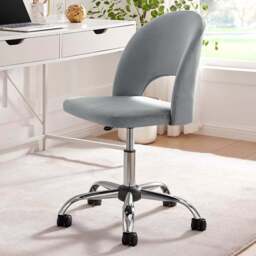Furniturebox Courtez Grey Velvet and Silver Office Chair - Size: 54 x 46 x 54cm - Wilko - thumbnail 1