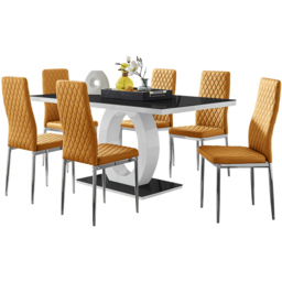 Furniturebox Lucia Valera 6 Seater Dining Set Black Gloss Mustard Yellow and Chrome - Wilko - thumbnail 3