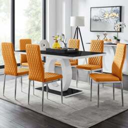 Furniturebox Lucia Valera 6 Seater Dining Set Black Gloss Mustard Yellow and Chrome - Wilko - thumbnail 1
