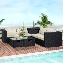 Outsunny 4 Seater Black PE Rattan Sofa Lounge Set with Coffee Table - Wilko