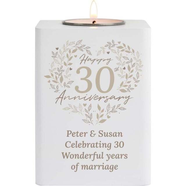 Personalised Memento Personalised 30th Pearl Wedding Anniversary Tea Light Holder - Size: 0.8 x 1.0 x 0.8cm - White - Wilko - image 1