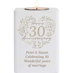 Personalised Memento Personalised 30th Pearl Wedding Anniversary Tea Light Holder - Size: 0.8 x 1.0 x 0.8cm - White - Wilko - thumbnail 1