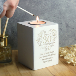 Personalised Memento Personalised 30th Pearl Wedding Anniversary Tea Light Holder - Size: 0.8 x 1.0 x 0.8cm - White - Wilko - thumbnail 4