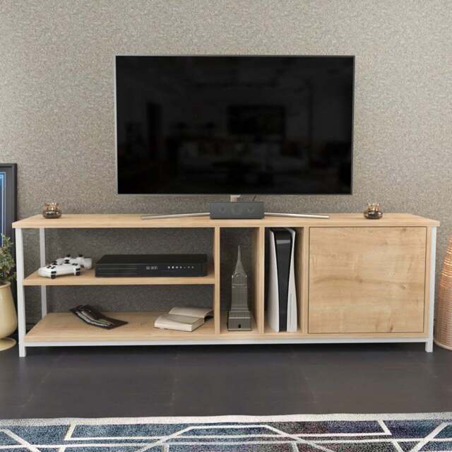 Decorotika Oneida Single Door 4 Shelf White and Oak TV Unit - Size: 51 x 160 x 35cm - Multi - Wilko - image 1