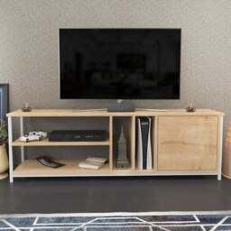 Decorotika Oneida Single Door 4 Shelf White and Oak TV Unit - Size: 51 x 160 x 35cm - Multi - Wilko