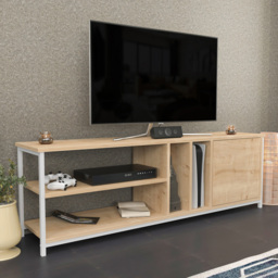 Decorotika Oneida Single Door 4 Shelf White and Oak TV Unit - Size: 51 x 160 x 35cm - Multi - Wilko - thumbnail 7