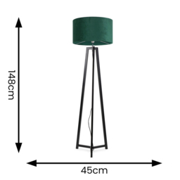 ValueLights Lottie Forest Green Velvet Drum Shade Black Wood Tripod LED Floor Lamp - Size: 148 x 45 x 45cm - Wilko - thumbnail 5
