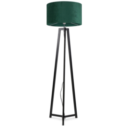 ValueLights Lottie Forest Green Velvet Drum Shade Black Wood Tripod LED Floor Lamp - Size: 148 x 45 x 45cm - Wilko