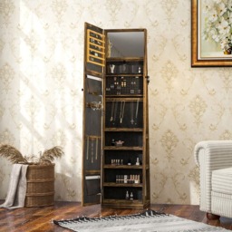 Portland Swivel Lockable Full Length Mirror Jewellery Cabinet - Size: 160 x 38cm - Brown - Wilko - thumbnail 5
