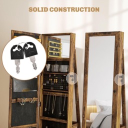 Portland Swivel Lockable Full Length Mirror Jewellery Cabinet - Size: 160 x 38cm - Brown - Wilko - thumbnail 7