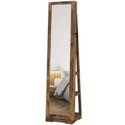 Portland Swivel Lockable Full Length Mirror Jewellery Cabinet - Size: 160 x 38cm - Brown - Wilko