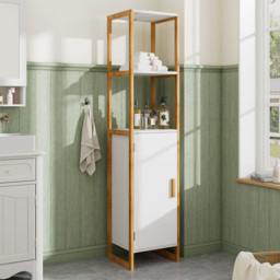 H&O Direct Single Door 2 Shelf Tall Bathroom Storage Cabinet - Size: 148 x 33 x 30cm - White - Wilko