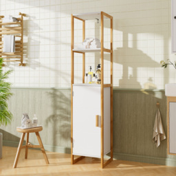 H&O Direct Single Door 2 Shelf Tall Bathroom Storage Cabinet - Size: 148 x 33 x 30cm - White - Wilko - thumbnail 6