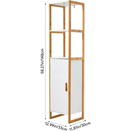 H&O Direct Single Door 2 Shelf Tall Bathroom Storage Cabinet - Size: 148 x 33 x 30cm - White - Wilko - thumbnail 7